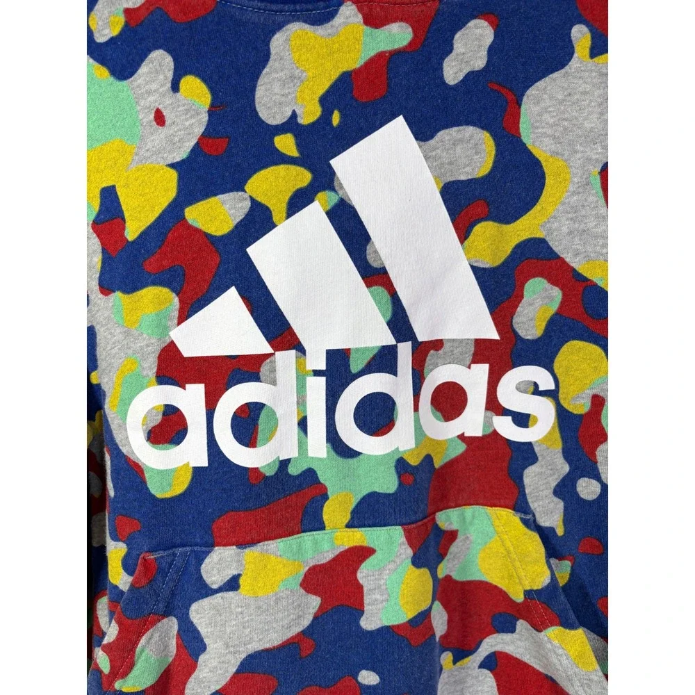 Adidas Boys XL 18/20 Hoodie Multi Color Camo Fleece Logo Sweatshirt AA7484